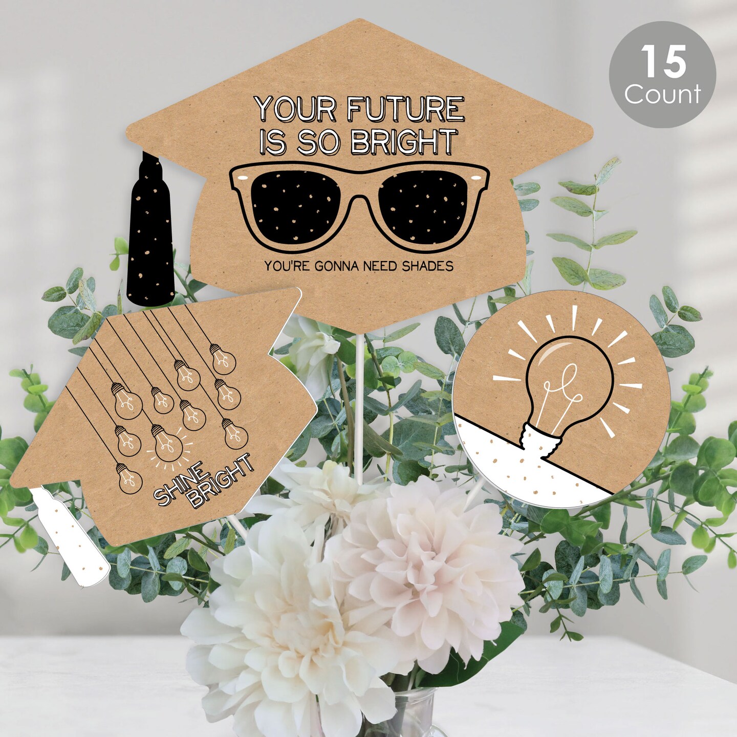 Big Dot of Happiness Bright Future - Graduation Party Centerpiece Sticks - Table Toppers - Set of 15