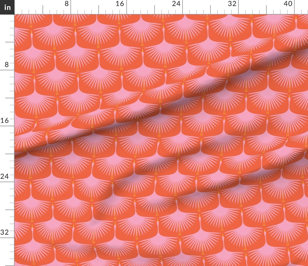 Mid Century Bright Pink Coral Retro Traditional Abstract Birds Feminine Flying Cranes Custom Printed Fabric by Spoonflower Various Fabrics by the Yard or Fat Quarter