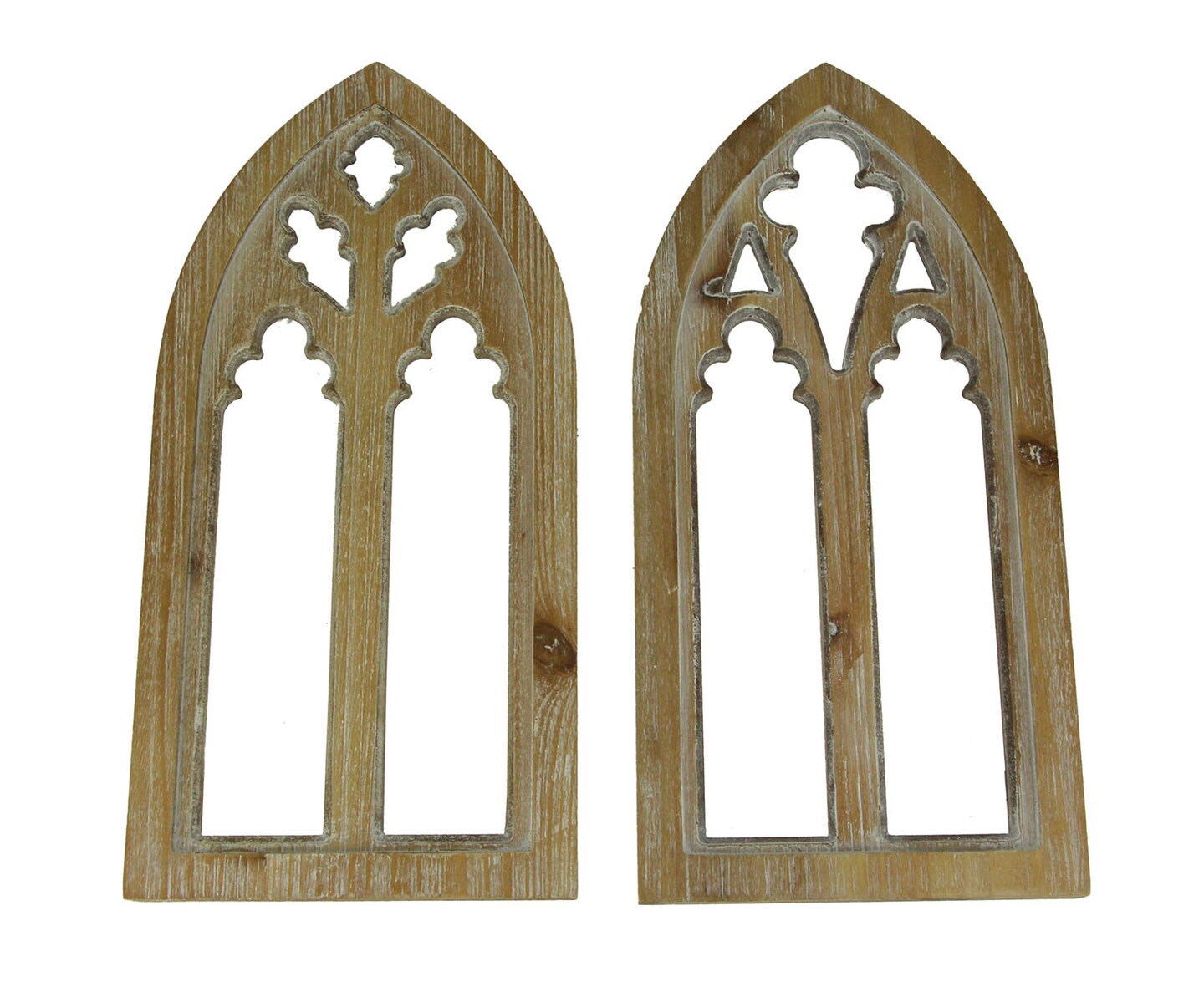 Whitewashed Wood Gothic Arch Window Frame Wall Decor 2 Piece Set