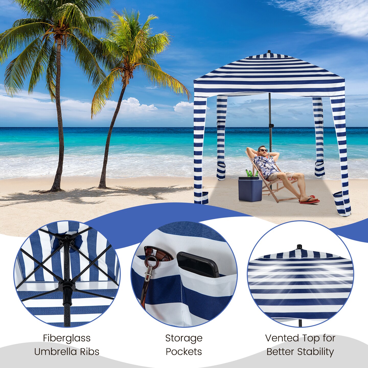 Costway 6 x 6FT Foldable Beach Cabana Tent with  Carrying Bag Detachable Sidewall