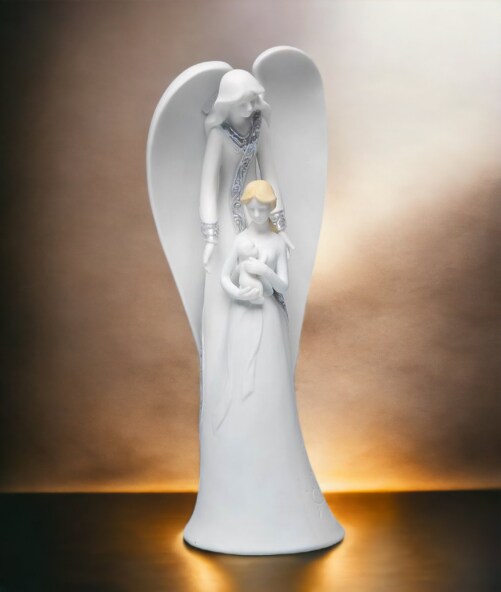 Ceramic Angel With Mother &#x26; Baby Figurine, Home D&#xE9;cor, Religious D&#xE9;cor, Religious Gift, Baptism Gift, Gift for New Mom, Baby Shower Gift