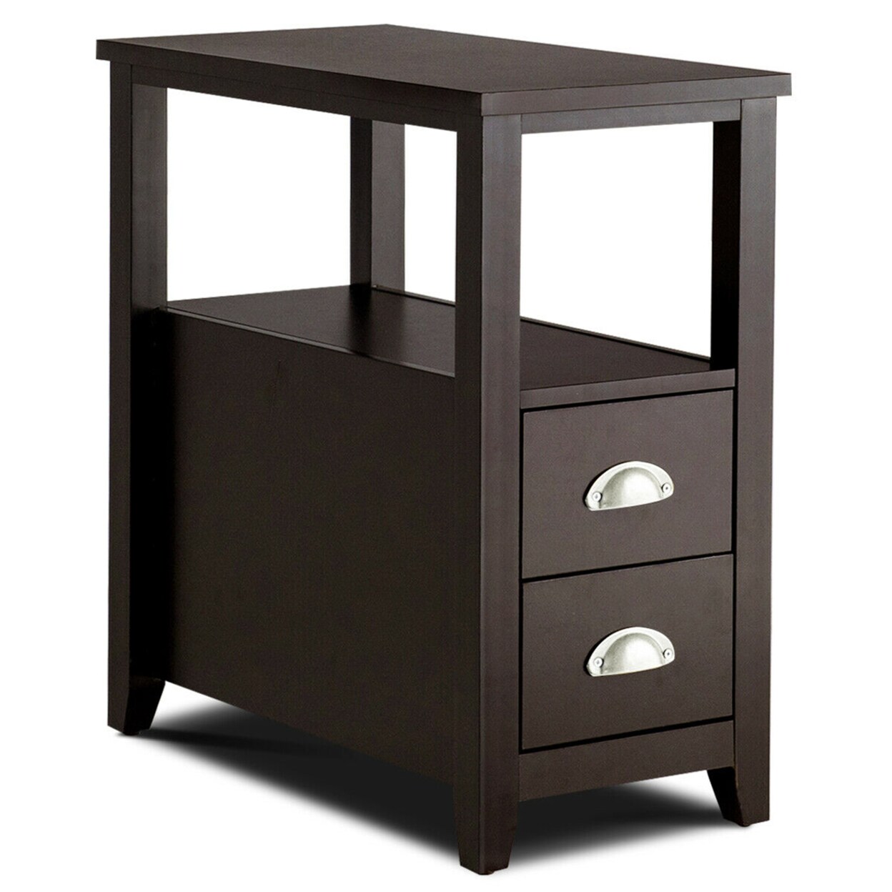End Table Space-Saving Rectangular Bedside Table W/ 2 Drawers And Shelf Espress