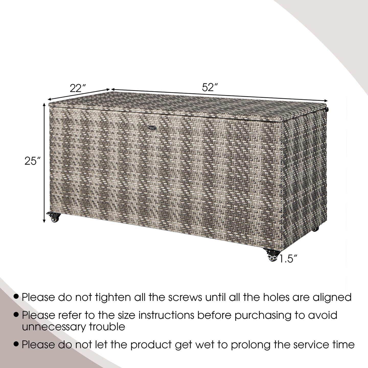 Costway 96 Gallon Patio Rattan Storage Deck Box Container Garden Liner Wheels Mix Brown/Grey