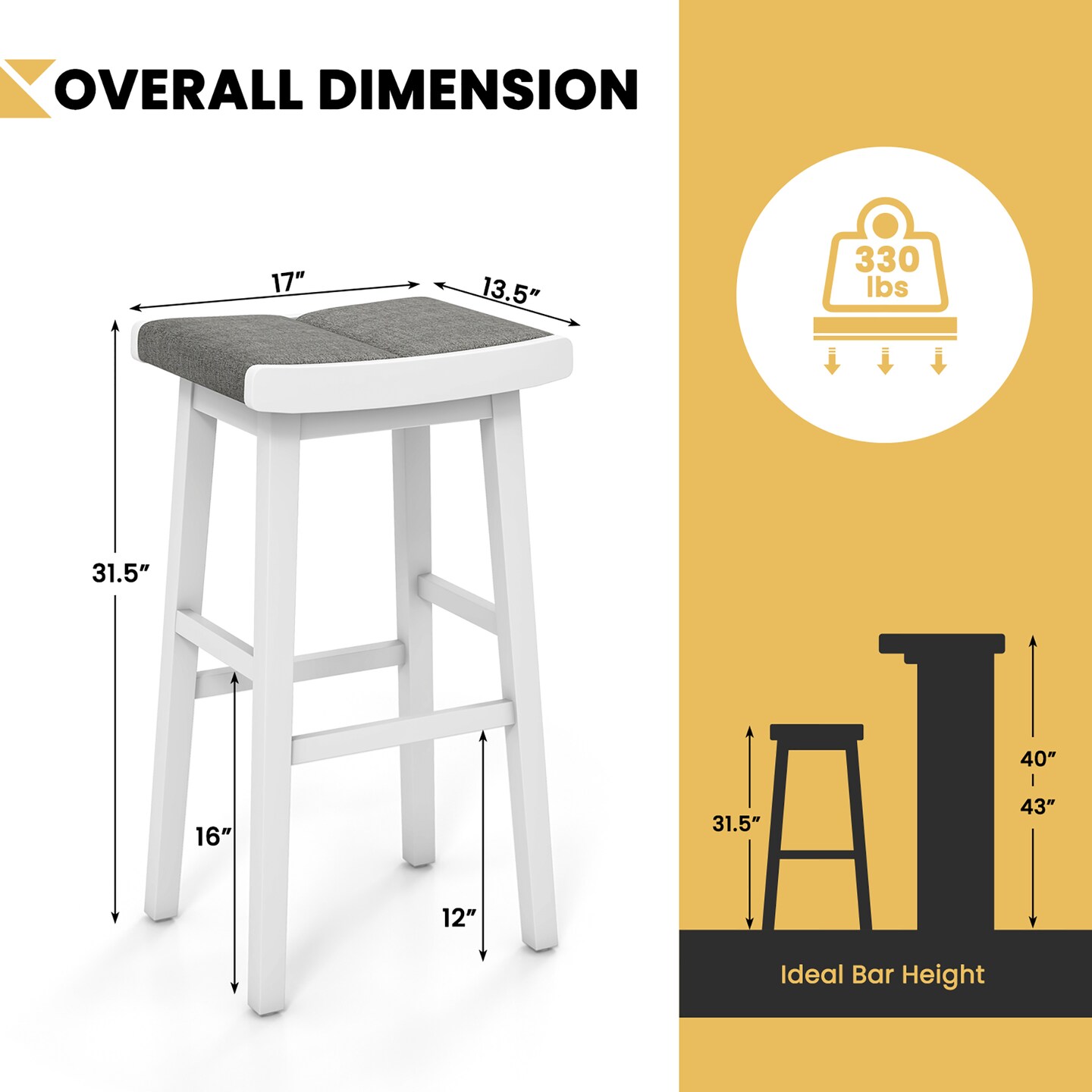 Costway Set of 2 Saddle Bar Stools Counter Height Backless Kitchen Island Chairs