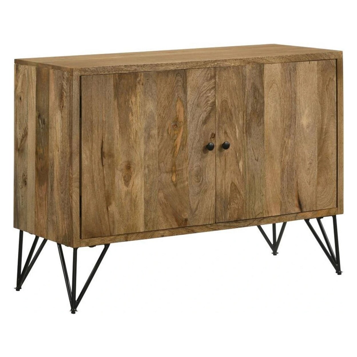 Saltoro Sherpi 40 Inch Sideboard Cabinet Console, 2 Door, Angled Iron Legs Natural Brown-