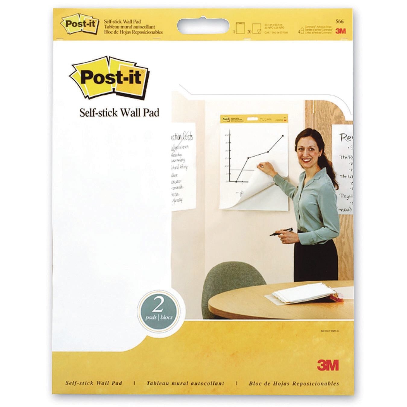 Post It&#xAE; Self Stick Unruled Wall Pads, 20&#x201D; x 23&#x201D; (Pack of 2)