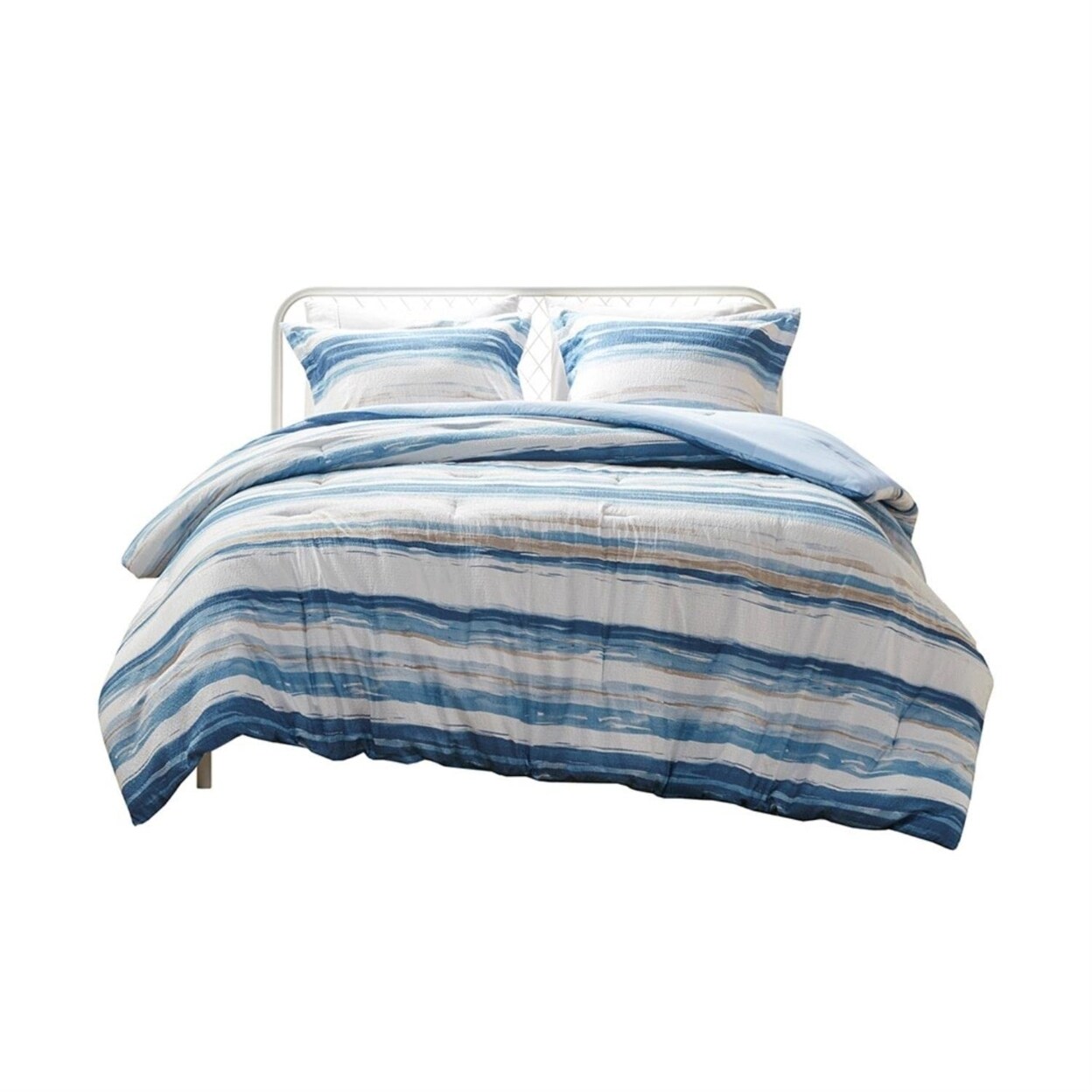Madison Park   Microfiber Printed Seersucker Comforter Set with Blue ZUL10-0019