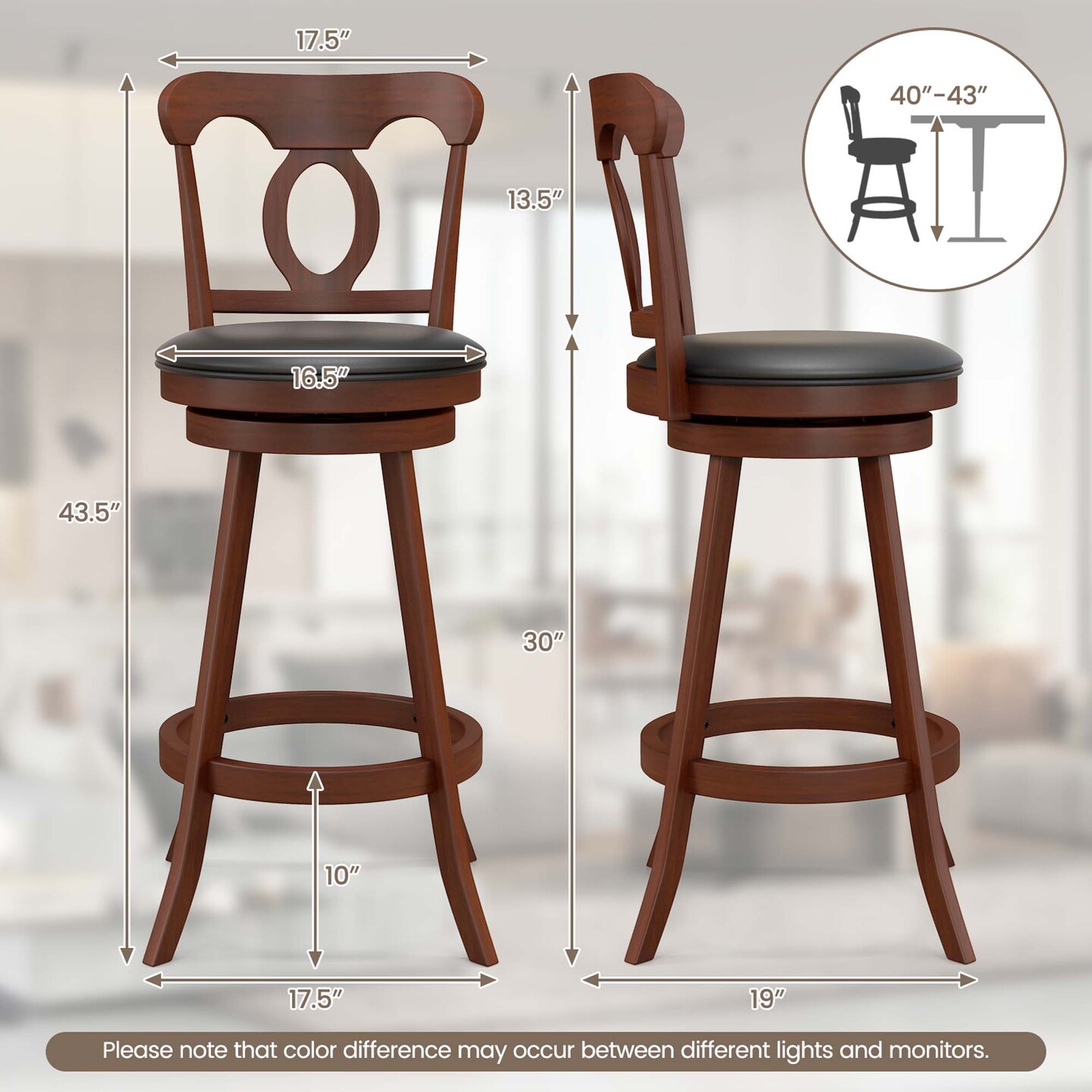Costway Set of 2 Bar Stools  Swivel Counter Height Chairs with Footrest for Kitchen