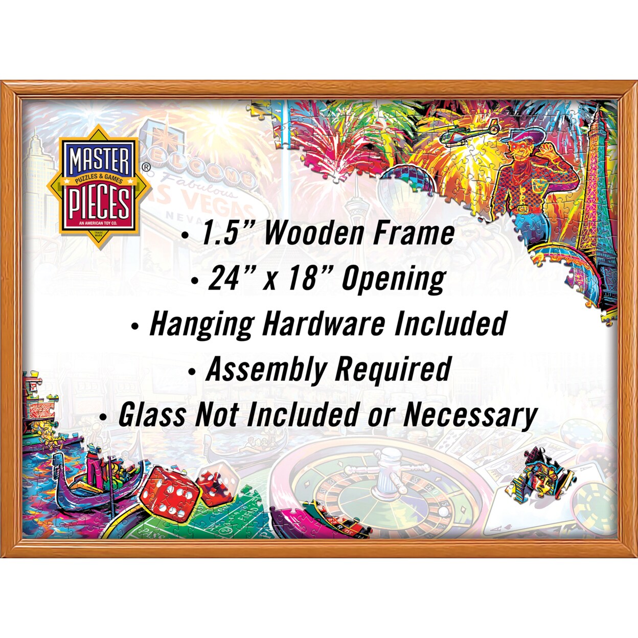 Masterpieces Puzzle Accessories - Natural Wood 300 to 750 Piece Puzzle Frame, 18"x24"