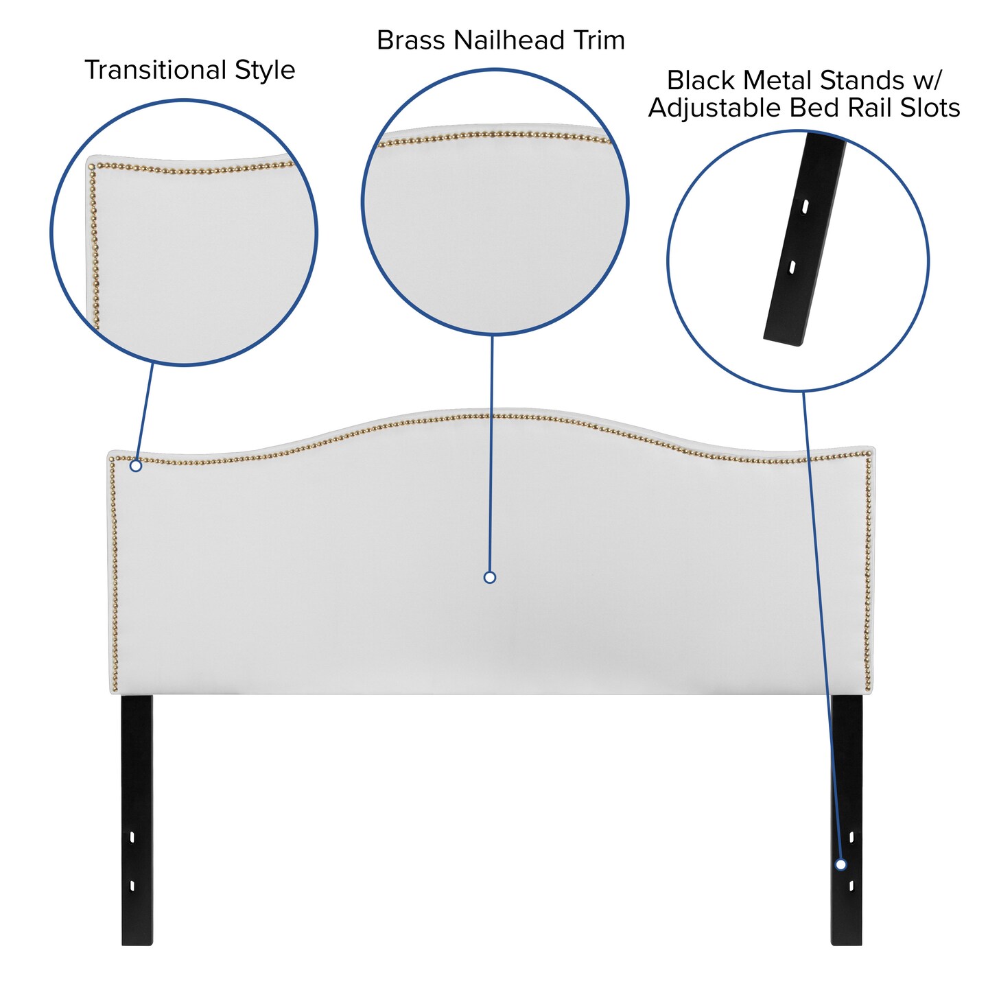 Emma and Oliver Arched Headboard with Accent Nail Trim