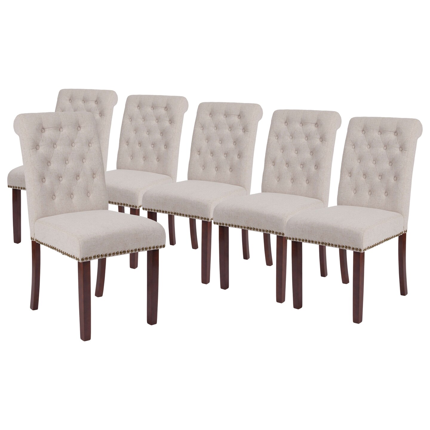 Merrick Lane Falmouth Upholstered Parsons Chair with Nailhead Trim - Set of 6