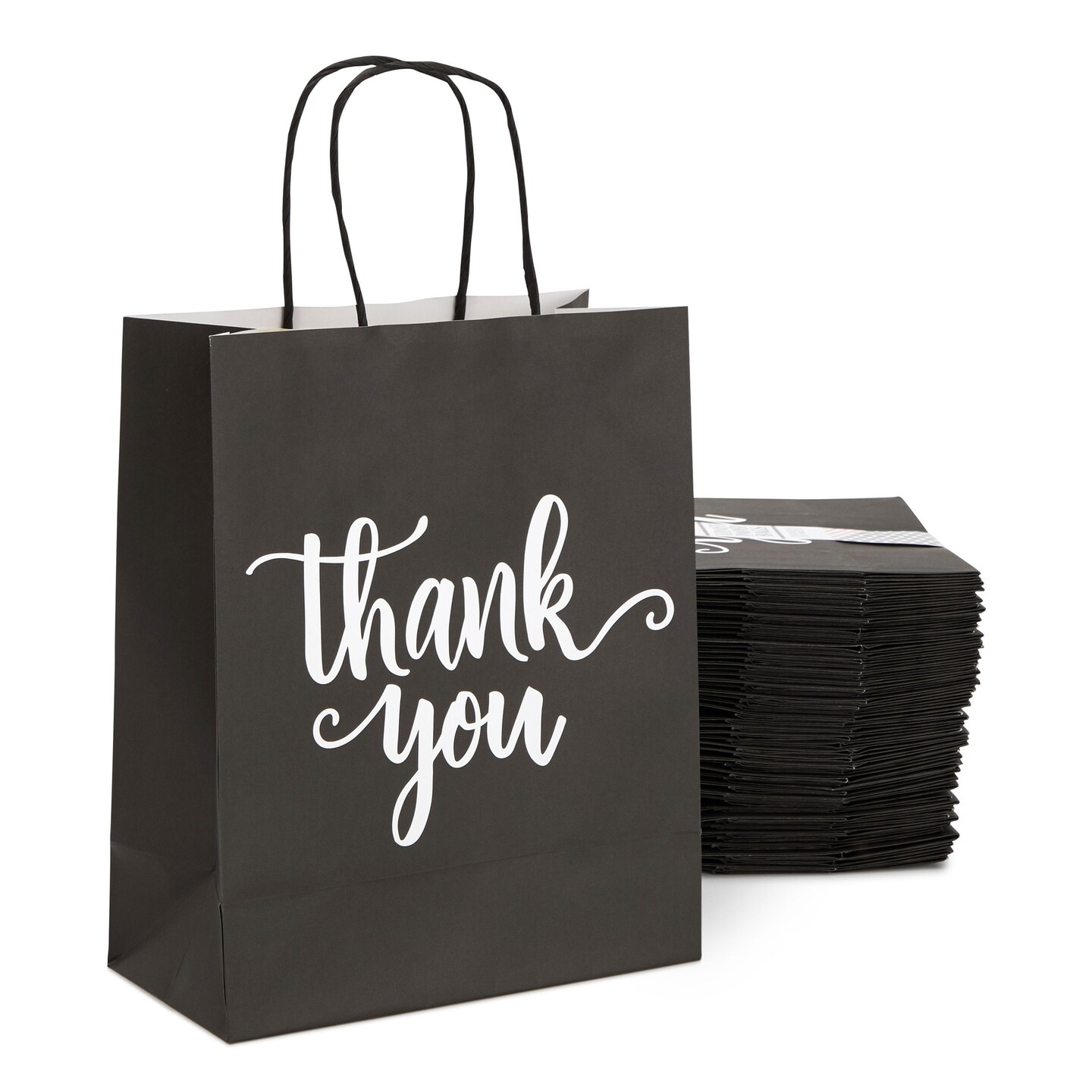 50 Pack Medium Black Thank You Paper Bags with Handles for Boutique ...