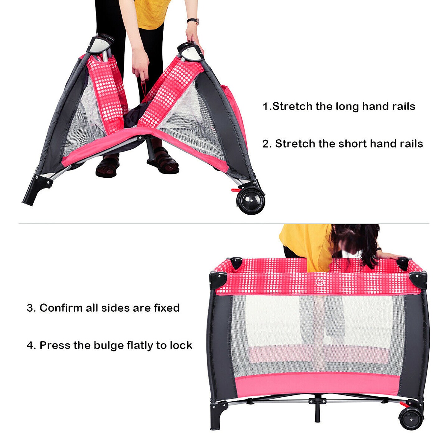 Costway Foldable Travel Baby Playpen Crib Infant Bassinet Bed Mosquito Net Music w/ Bag Pink