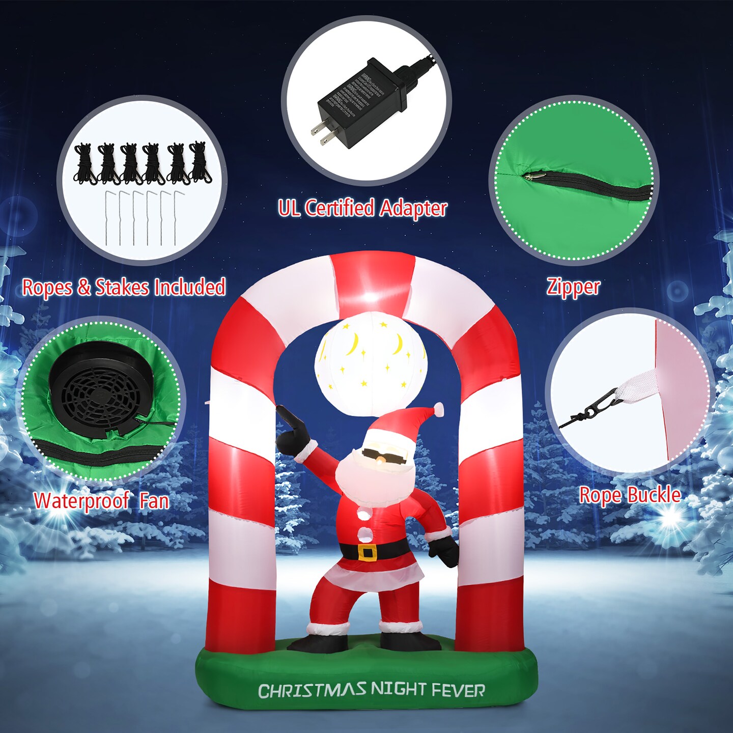 Costway 7.5 FT Inflatable Christmas Lighted Santa Claus Stand on Archway Yard Decoration