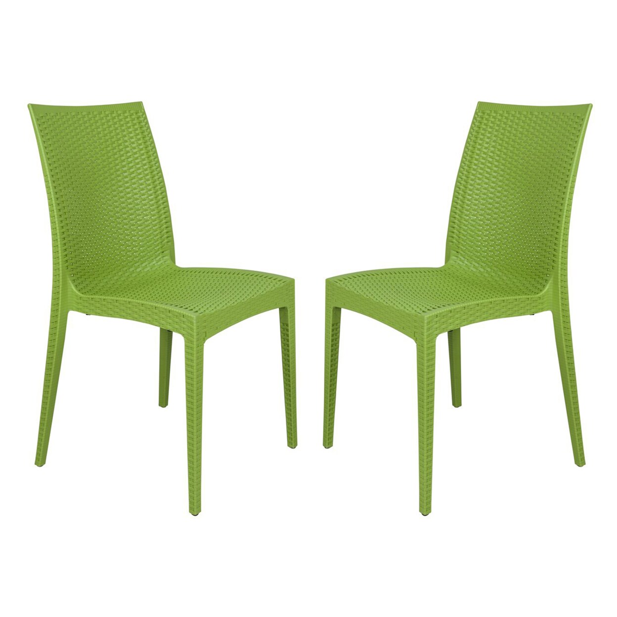 Leisuremod Weave Mace Indoor Outdoor Dining Chair (Armless), Set Of 2 - Green
