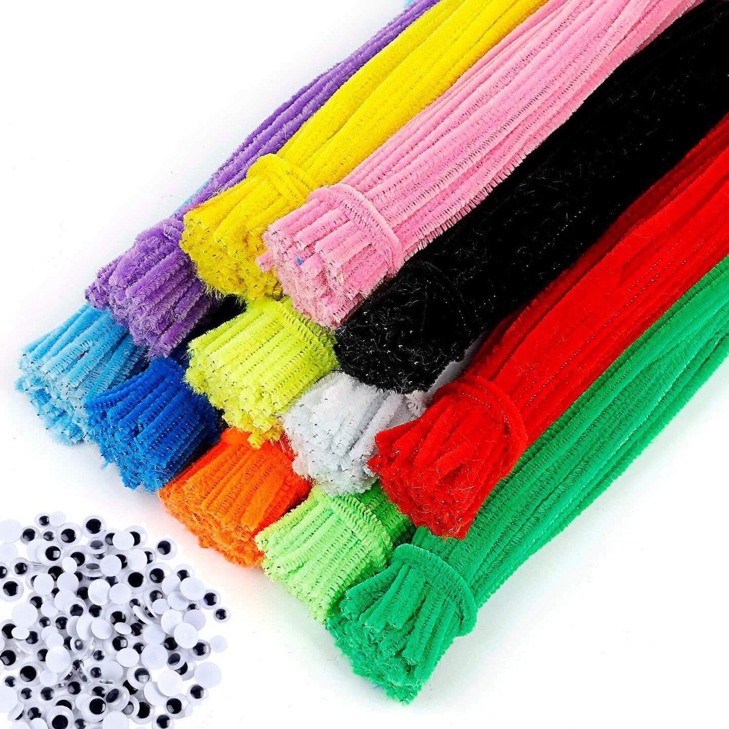 EpiqueOne 1300-Piece Arts &#x26; Craft Supply Set | Includes 1200 Chenille Pipe Cleaner Stems in 12 Colors &#x26; 100 Googly Eyes | Ideal for Use at Home &#x26; School for DIY Art &#x26; Craft Projects, Decoration &#x26; More