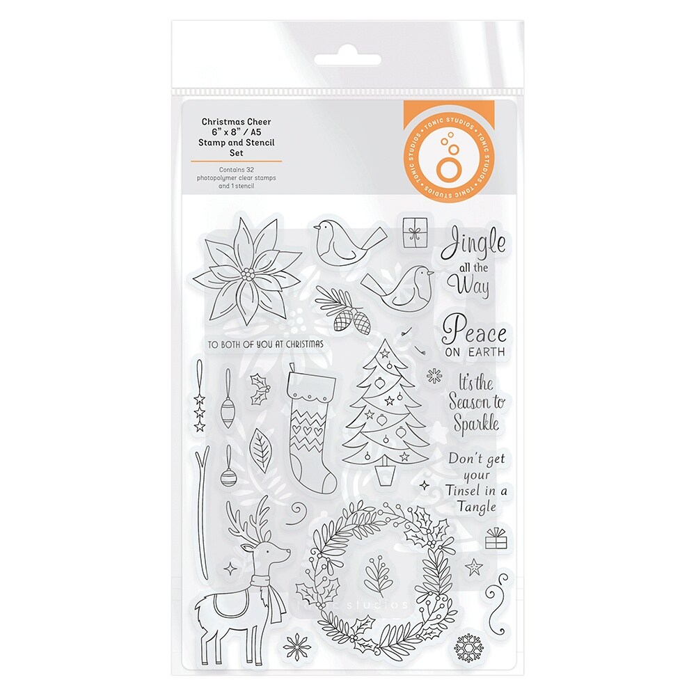 Tonic Studios Stamp And Stencil Set-Christmas Cheer