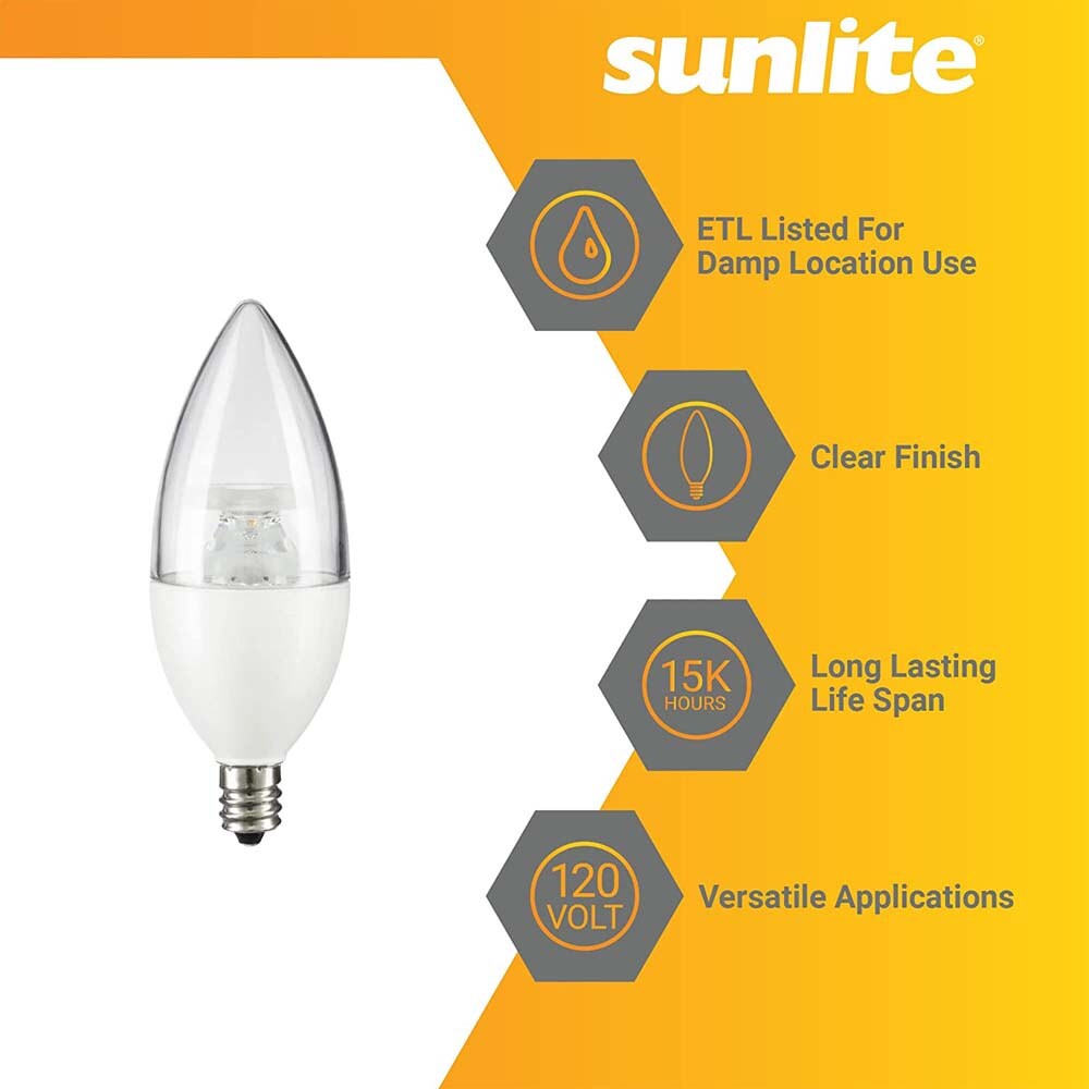 Sunlite LED B11 Clear Chandelier Light Bulb 7w 120v E12 Base 5000K - Daylight