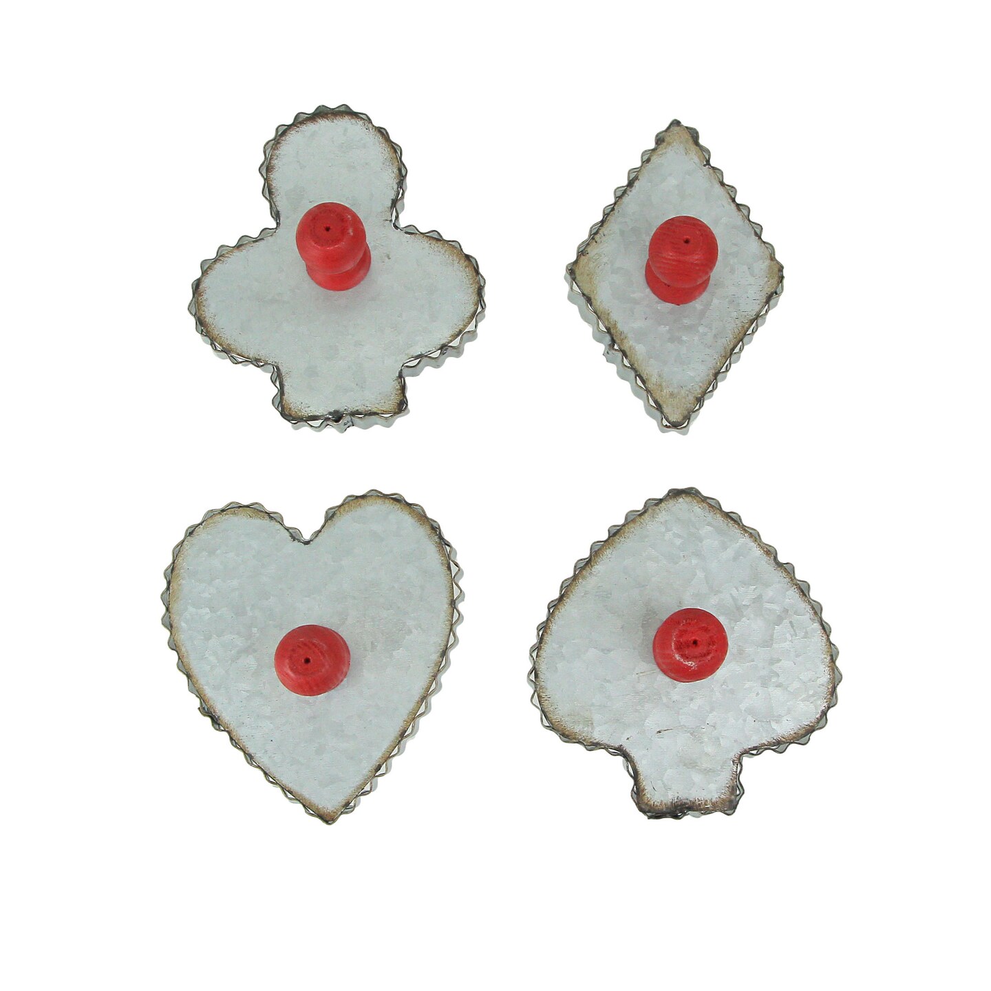 Set of 4 Galvanized Zinc Finish Playing Card Suit Cookie Cutter Wall Hooks