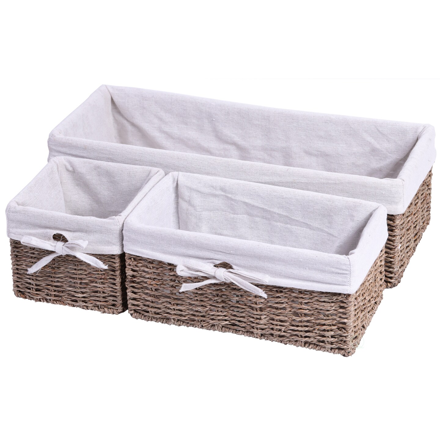 Seagrass Shelf Storage Baskets Large Medium Small With Washable Lining Natural