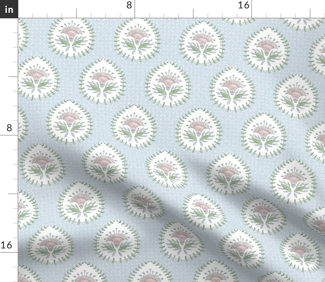 Flower Paisley Cottagecore Lotus Floral Teardrop Block Print French Country Custom Printed Fabric by Spoonflower Various Fabrics by the Yard or Fat Quarter
