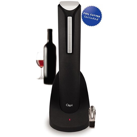 Ozeri Pro Electric Wine Opener Black Cordless Recharging Stand Foil Cutter Pourer