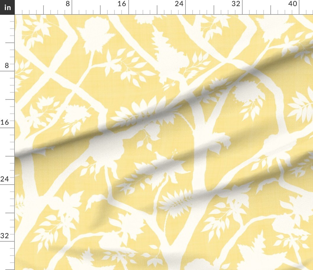 Chinoiserie Butter Yellow Cream Floral Flower Silhouette Timeless Grandmillenial Custom Printed Fabric by Spoonflower Various Fabrics by the Yard or Fat Quarter