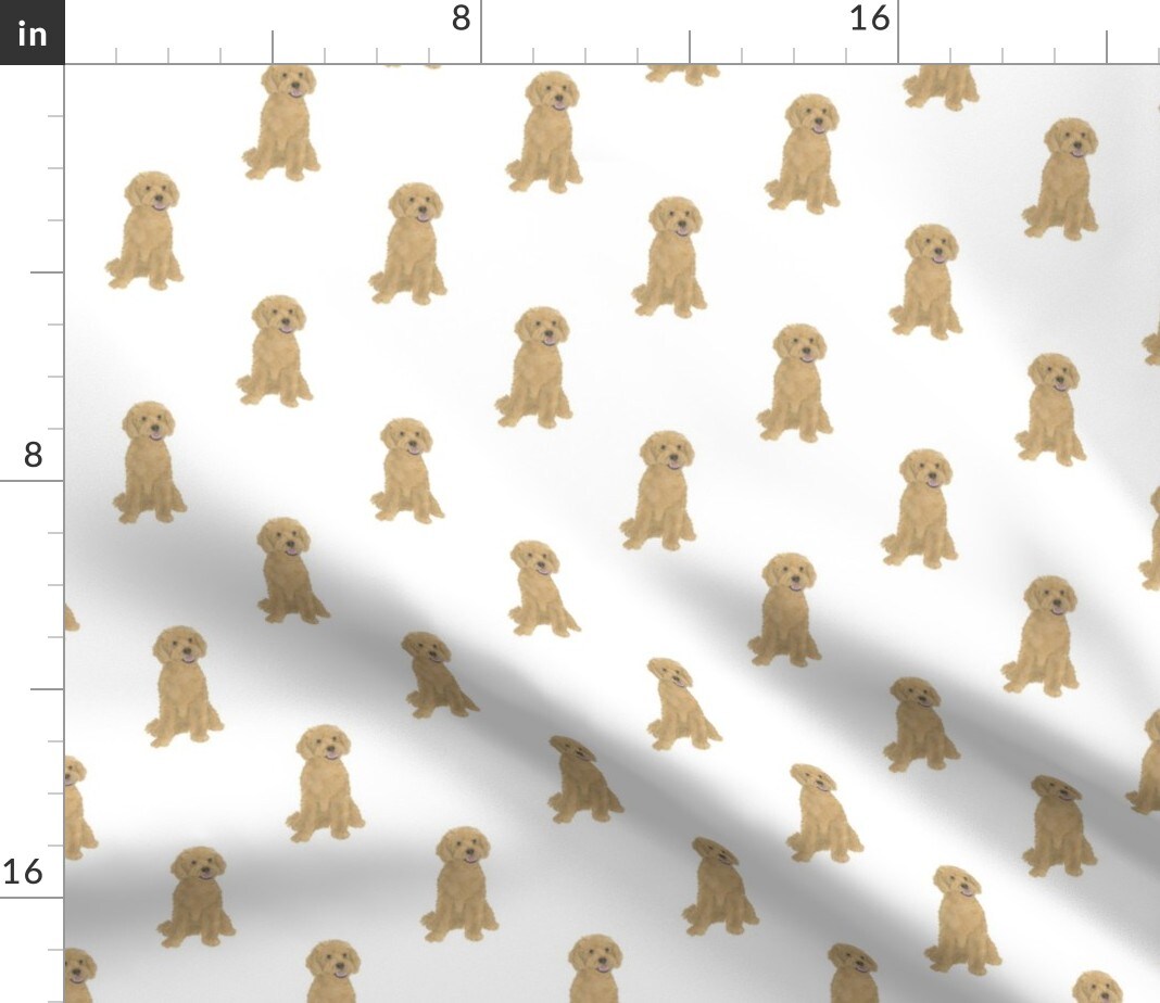 Illustrated Dogs Doodle Golden Poodle Cute Whimsical Brown Custom Printed Fabric by Spoonflower Various Fabrics by the Yard or Fat Quarter