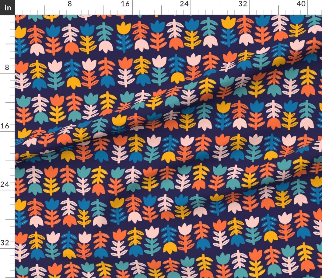 Scandi Flower Mid-Century Botanical Whimsical Bright Custom Printed Fabric by Spoonflower Various Fabrics by the Yard or Fat Quarter