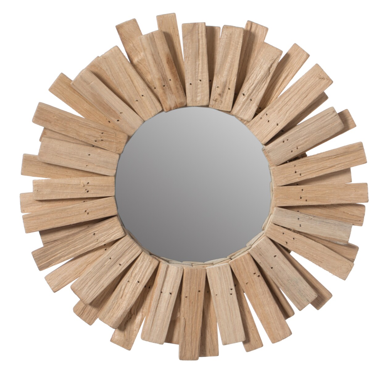 Vintiquewise Hanging Sunburst Round Natural Wood Wall Mirror for the Entryway Living Room or Vanity