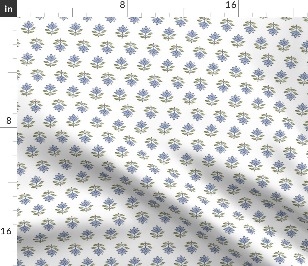 Block Print Floral Preppy Cottagecore Boho Ditsy Custom Printed Fabric by Spoonflower Various Fabrics by the Yard or Fat Quarter