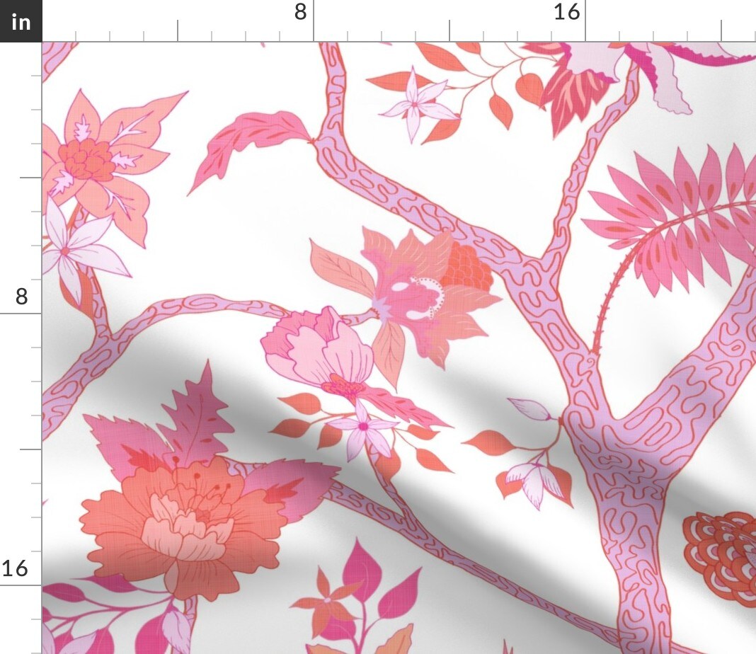 Peony Floral Chinoiserie Large Scale Pink Orange Maximalist Custom Printed Fabric by Spoonflower Various Fabrics by the Yard or Fat Quarter