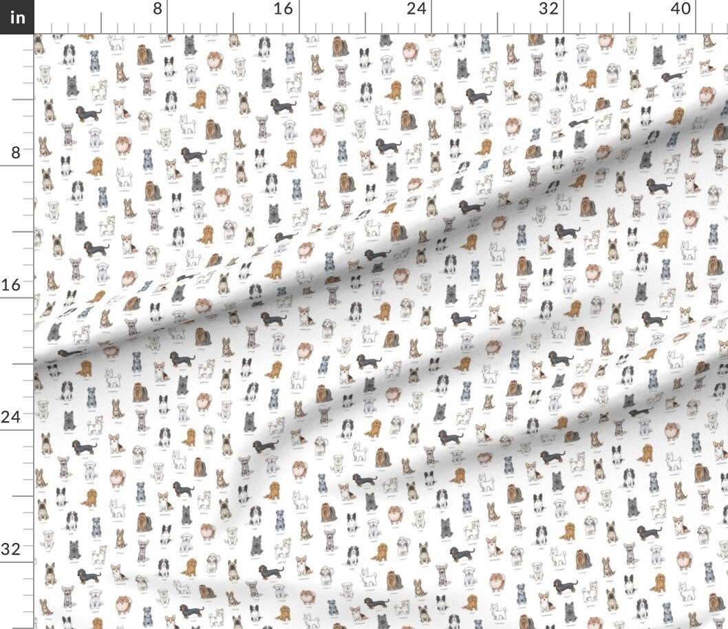 Petal Signature Cotton by the Yard or Fat Quarter Dogs Westie Yorkie Pomeranian Chinese Crested Chihuahua Jack Russell Bichon French Bulldog Spaniel Schnauzer Corgi Cairn Shih Tzu Custom Printed Fabric by Spoonflower