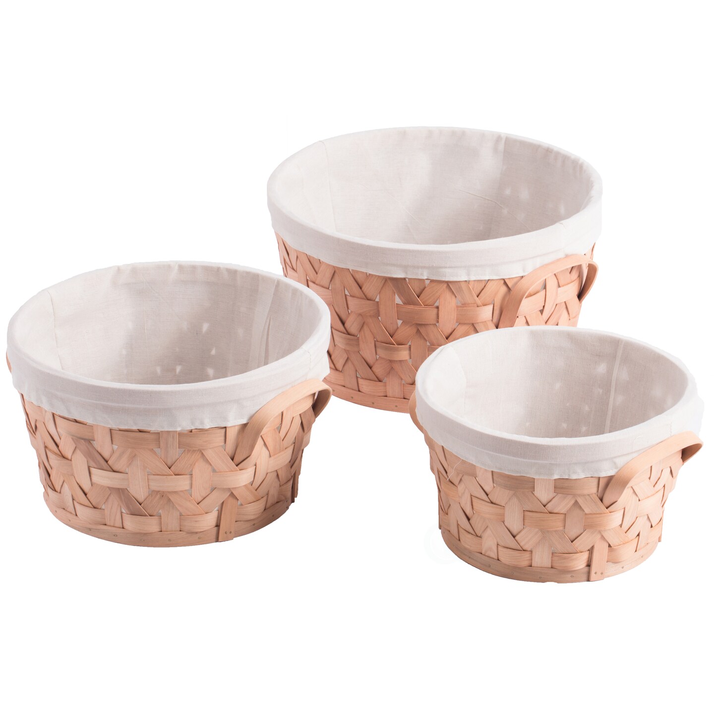 Wooden Round Display Baskets With White Fabric Lining For Fruits Gift Baskets