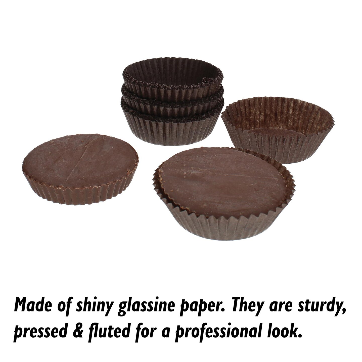 Size #105 Glassine Candy Paper Cups Brown &#x2013; 1-1/2&#x201D; Base, 5/8&#x201D; Wall