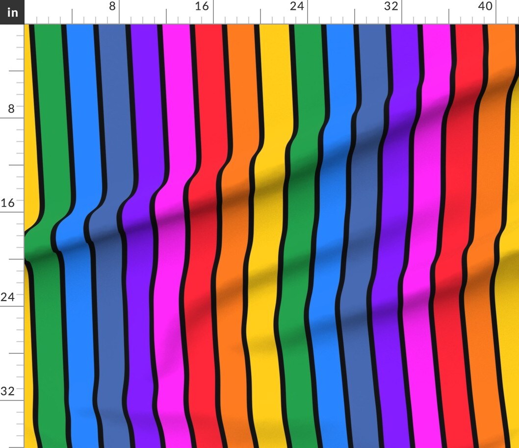 Various Fabrics by the Yard or Fat Quarter Rainbow Vertical Stripe Bright Black Striped Large Scale Dopamine Home Pride Lgbtqia Custom Printed Fabric by Spoonflower