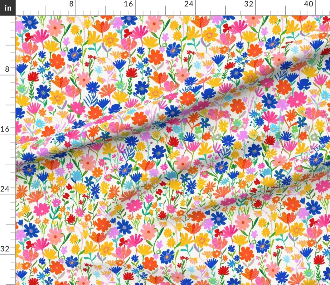 Colorful Floral Spring Flowers Painterly Wildflower Meadow Custom Printed Fabric by Spoonflower Various Fabrics by the Yard or Fat Quarter