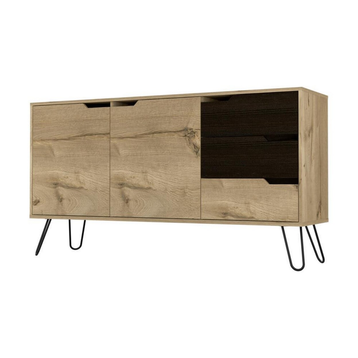 Saltoro Sherpi Lia 57 Inch Midcentury Sideboard Cabinet, Hairpin Legs, Light Brown Finish-