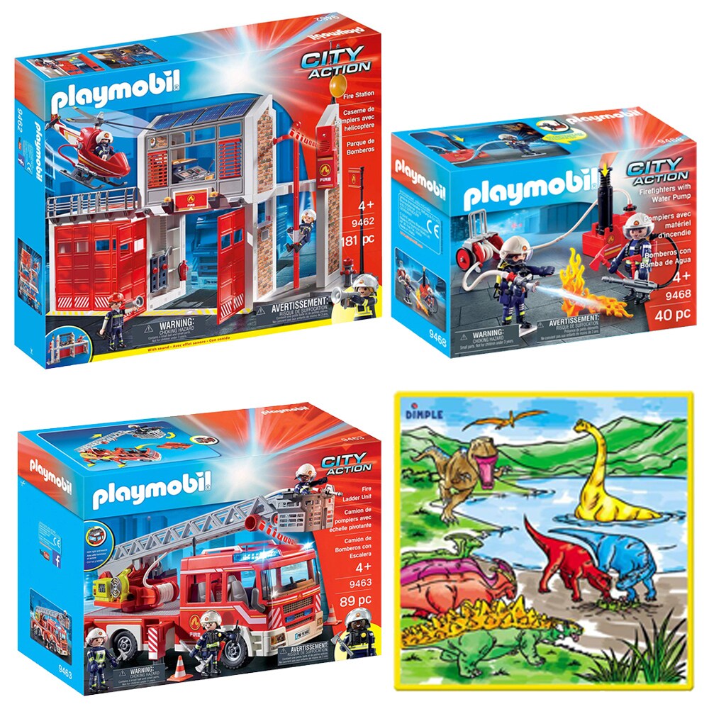 Playmobil Fire Station Playset With Fire Ladder Unit 310 Pcs Kids Coloring Mat