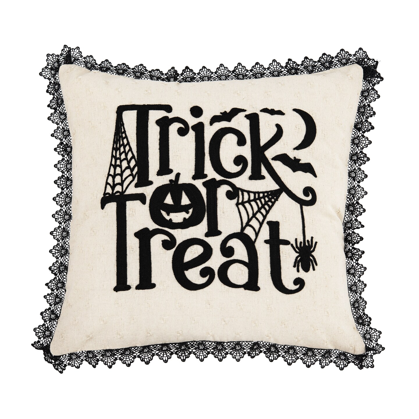 18" x 18" Trick Treat Black And White Embroidered Throw Halloween