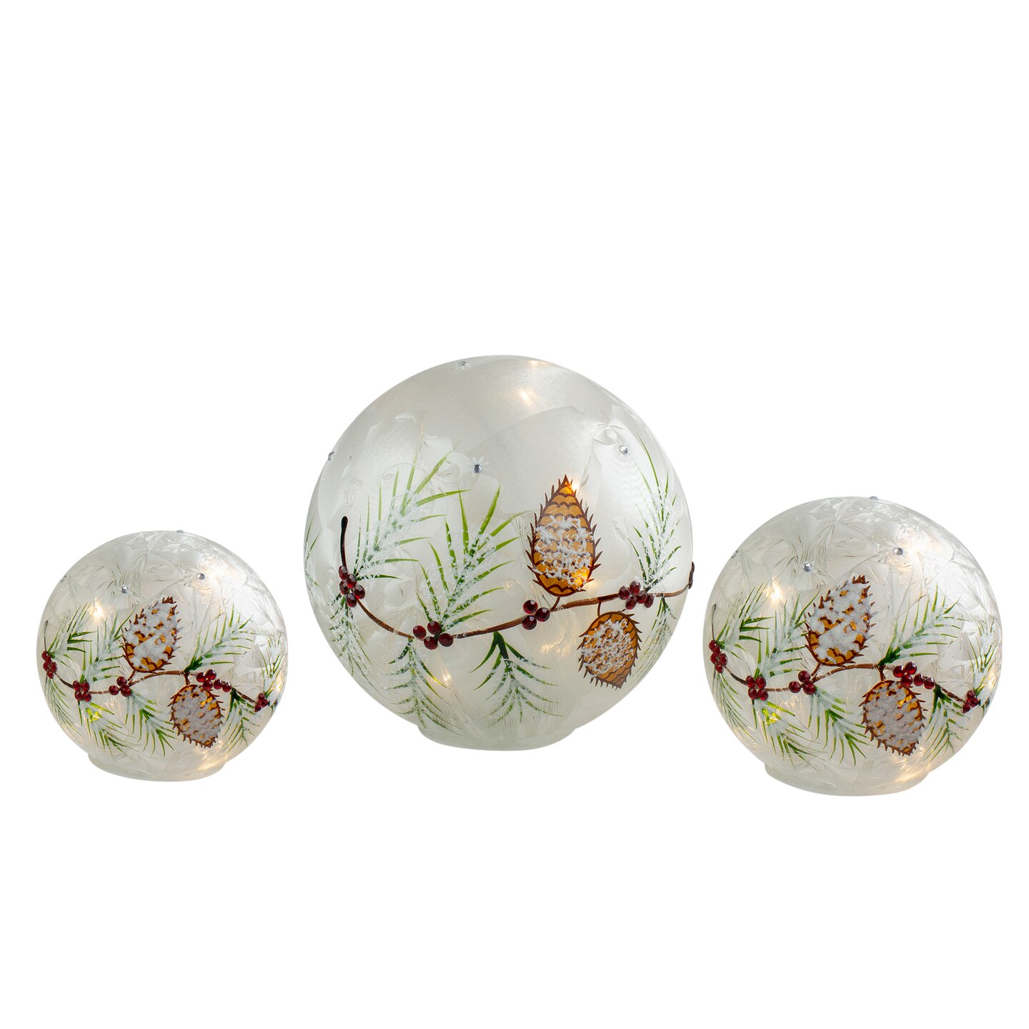 Melrose LED Lighted Snowball Glass Christmas Globes with Timer - 8&#x22; - Set of 3