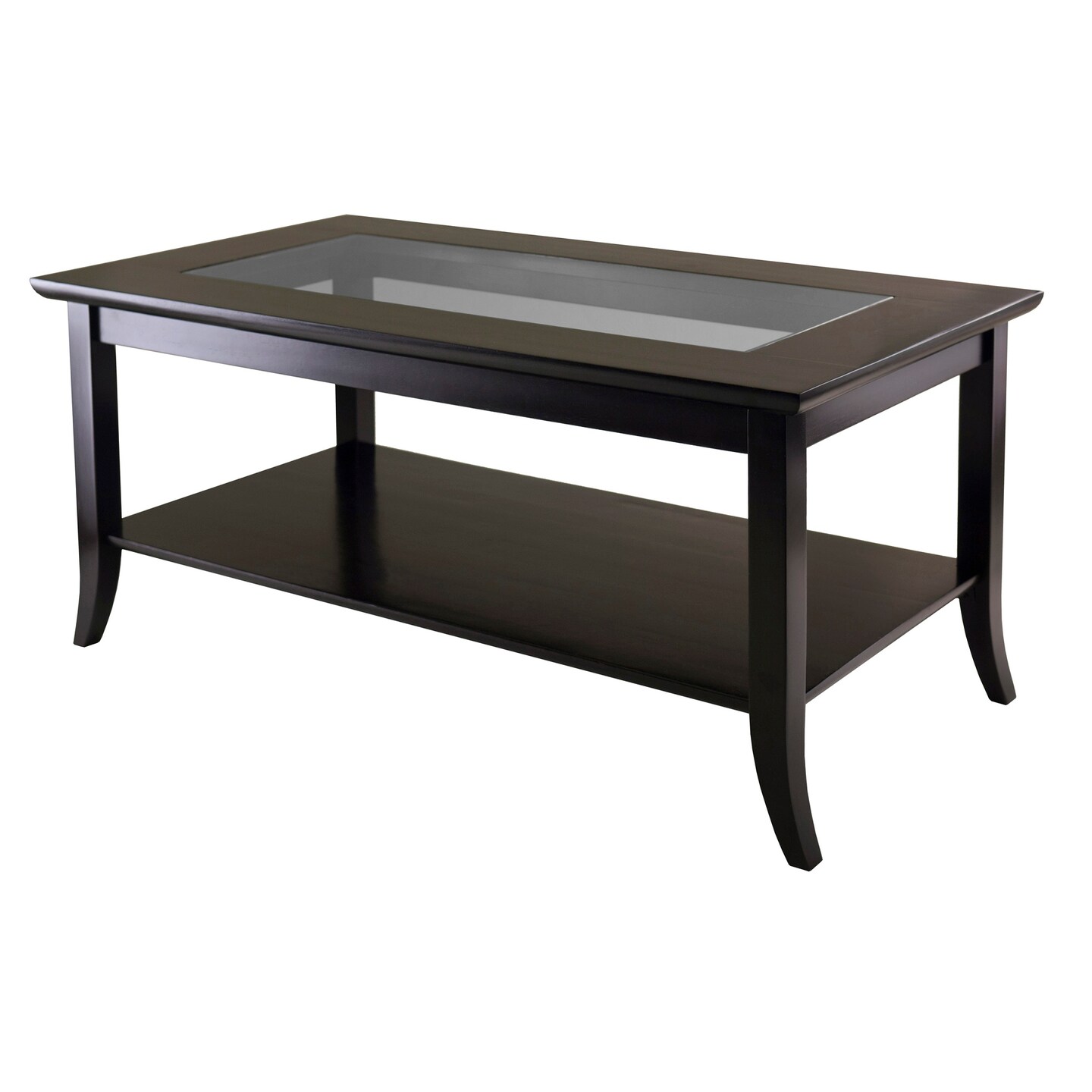 Contemporary Home Living 40" Dark Espresso Elegant Genoa Rectangular Coffee Table with Glass Top and Shelf