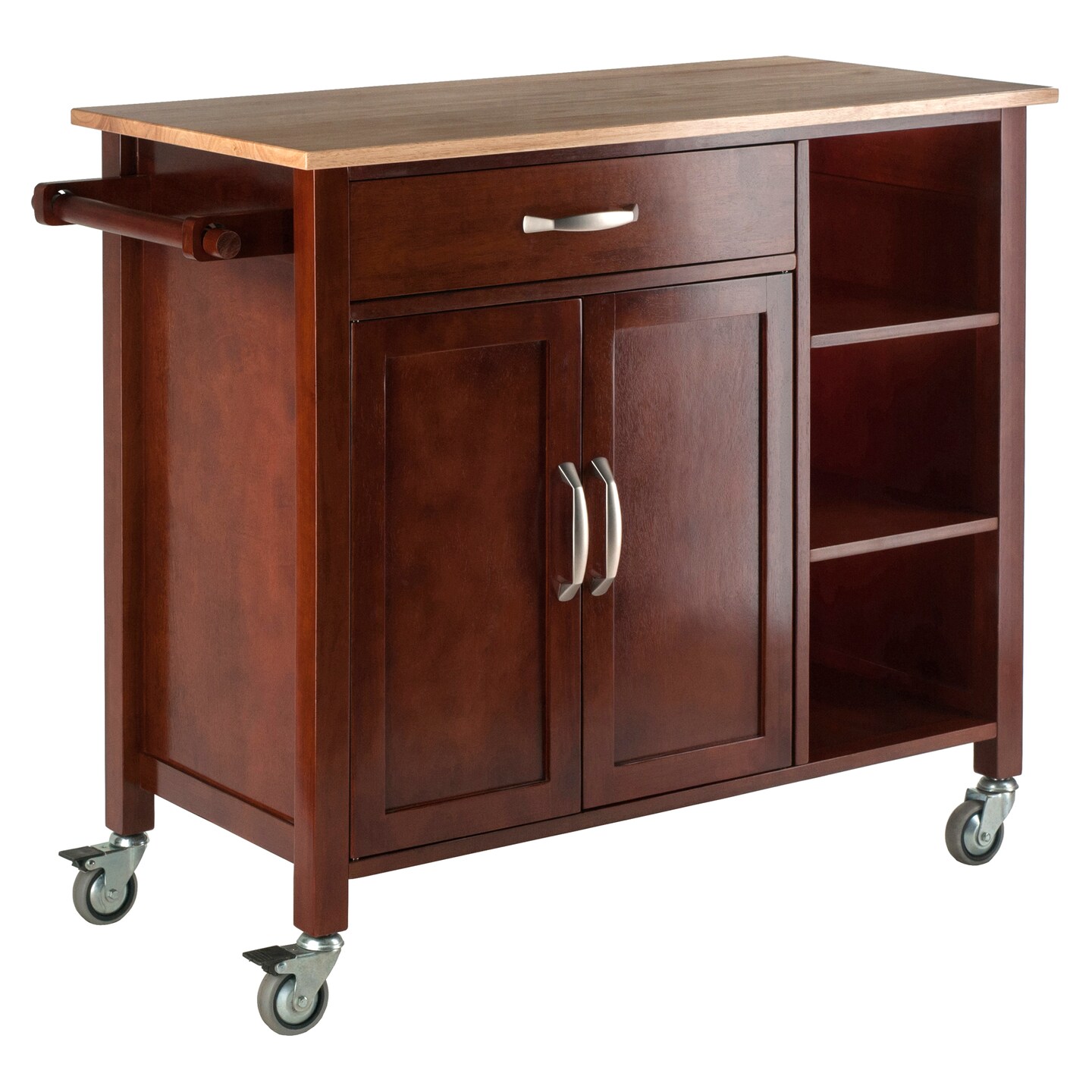 Contemporary Home Living 22&#x201D; Beige and Brown Walnut Kitchen Cart with Drawer and Cabinet