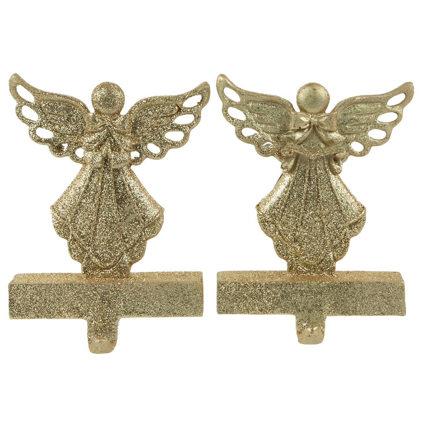 Northlight Angel Glittered Christmas Stocking Holders - 5.5" - Gold - Set of 2