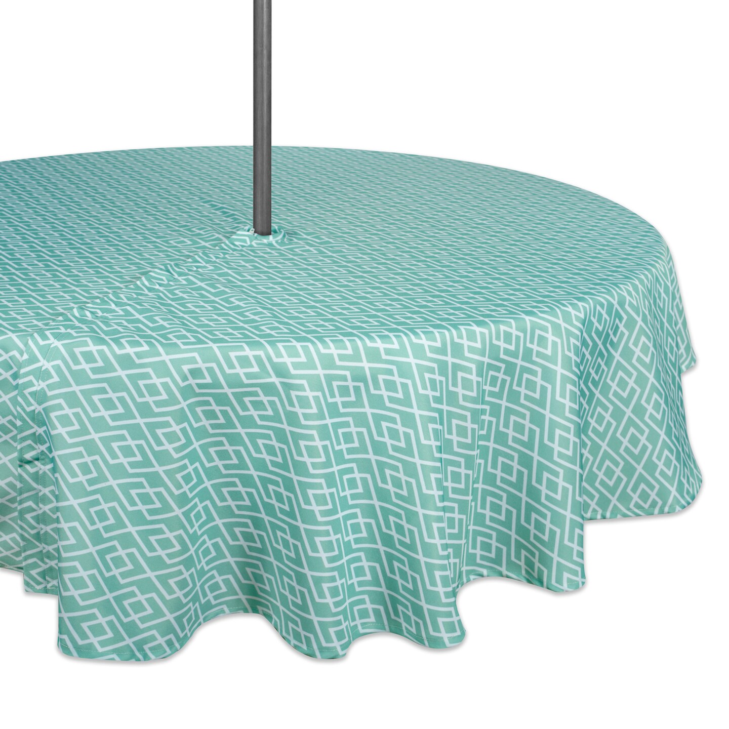 CC Home Furnishings Aqua Green and White Diamond Pattern Outdoor Round Tablecloth with Zipper 60&#x201D;