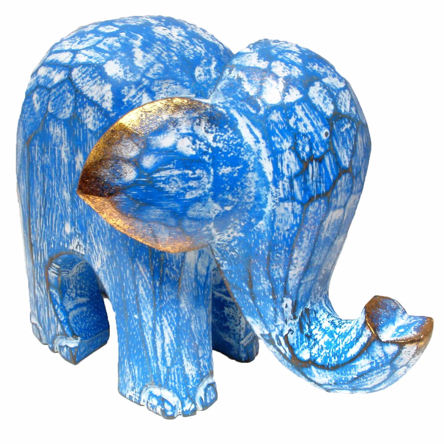 Stoneage Arts Inc 7&#x22; Blue Hand Made Wooden Elephant Statue
