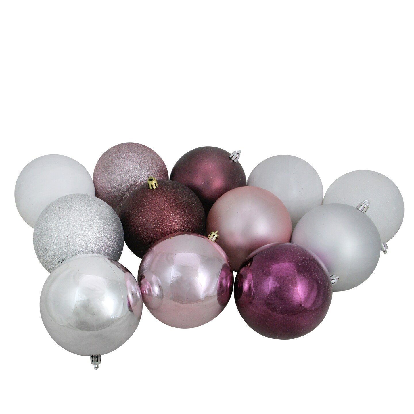 Northlight Shatterproof 3-Finish Christmas Ball Ornaments - 4&#x22; (101mm) - Pink and  Mulberry - 12ct