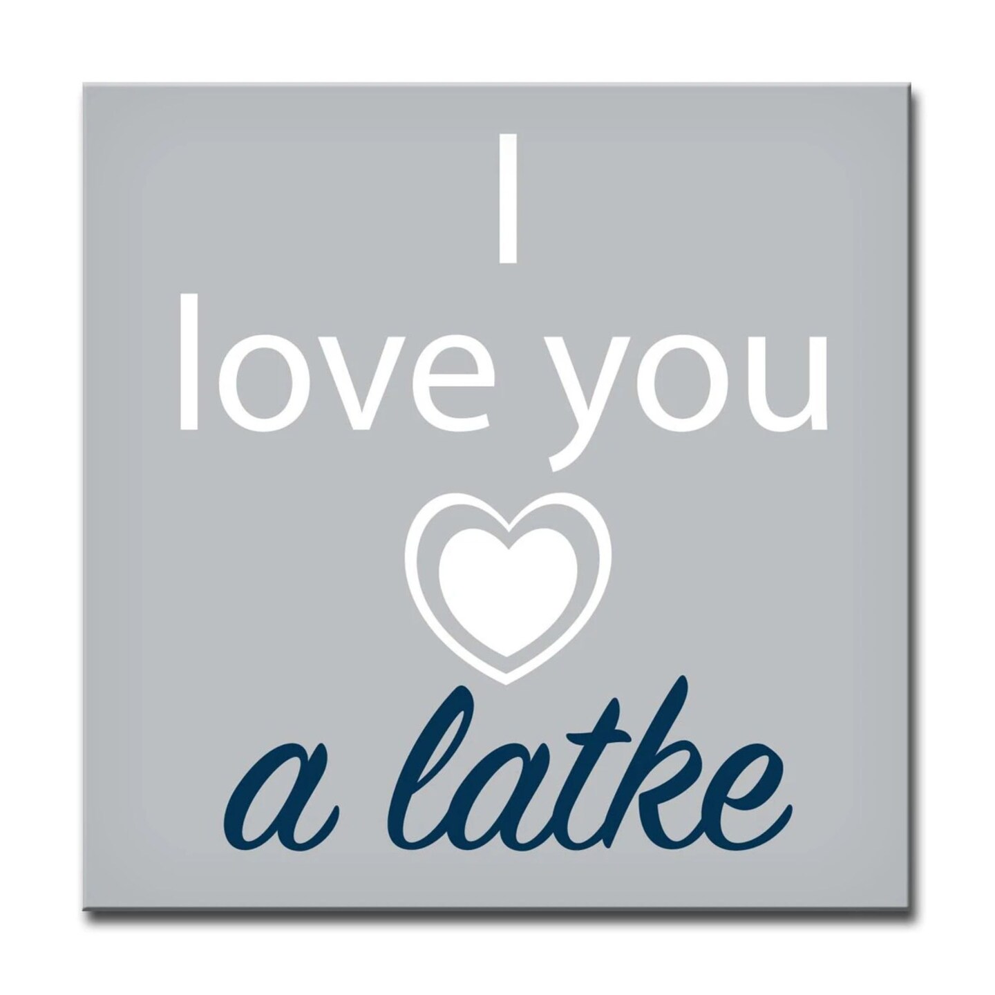 Crafted Creations Gray and Blue &#x22;I love you a latke&#x22; Hanukkah Square Cotton Wall Art Decor 20&#x22; x 20&#x22;