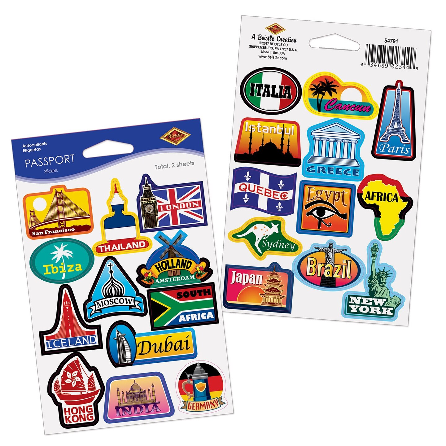 Party Central Club Pack of 12 Multi-Color All Around the World Passport Stickers 6&#x22;