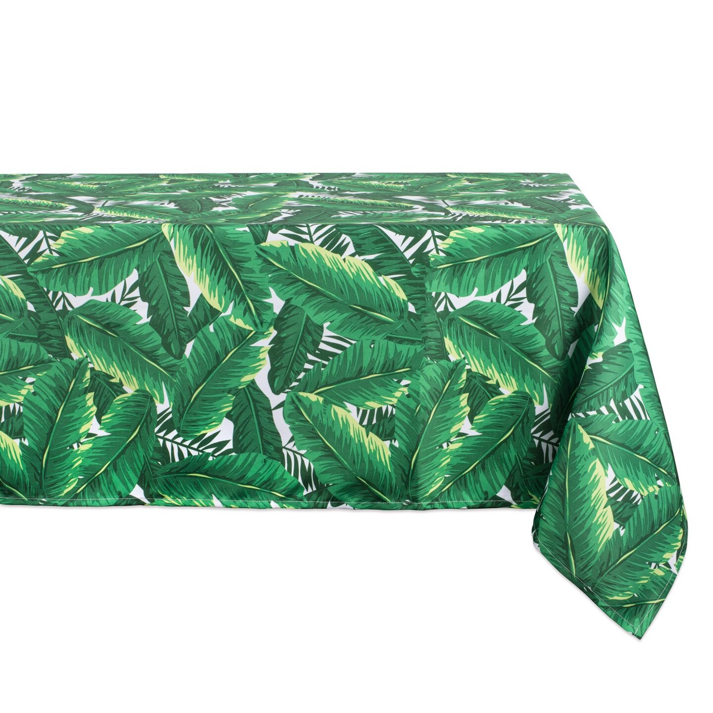 Contemporary Home Living Banana Leaf Rectangular Tropical Outdoor Tablecloth - 84" - Green and White